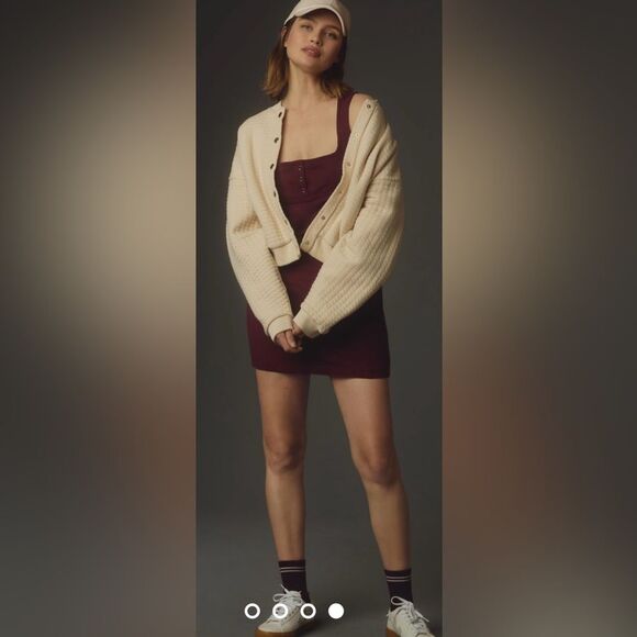 Nwt Daily Practice Anthropologie Sleeveless Square-Neck Mini Dress Wine Maroon - Picture 3 of 6